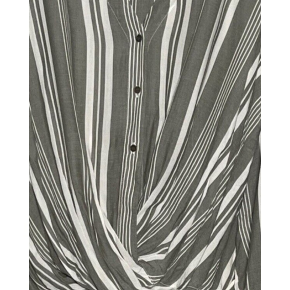ANA New Approach Blouse Women XL Green White Striped Academia Career - Picture 2 of 4